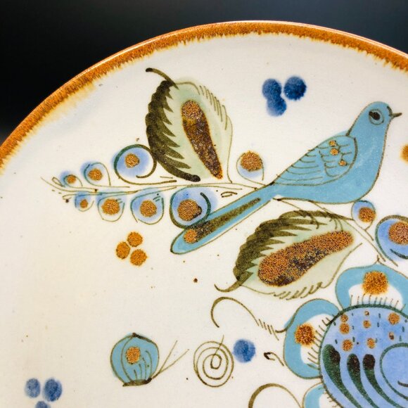 Vintage Ken Edwards Tonala Pottery Plate, Blue Bird Butterfly Florals Folk Art - Picture 6 of 10